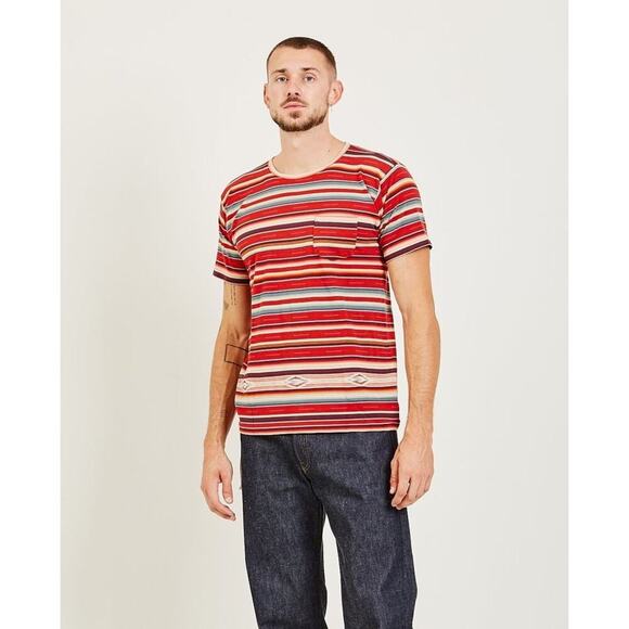 Ralph Lauren Double RRL Mens Jacquard Jersey Red Southwestern T Shirt Medium - Picture 1 of 6